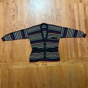 Sonia Rykiel Paris striped V neck belted button up sweater size L